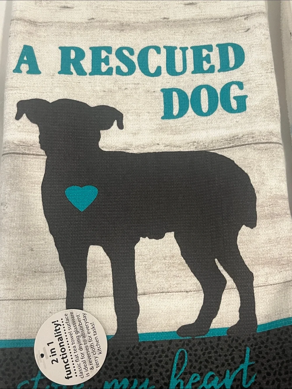 A Rescued Dog stole my heart & Santa paws Kitchen Towel set 4x  NWT